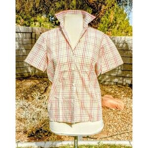 Lady Manhattan 1980s Women's Small Button-Down Striped Colors Grid S/S Shirt EUC